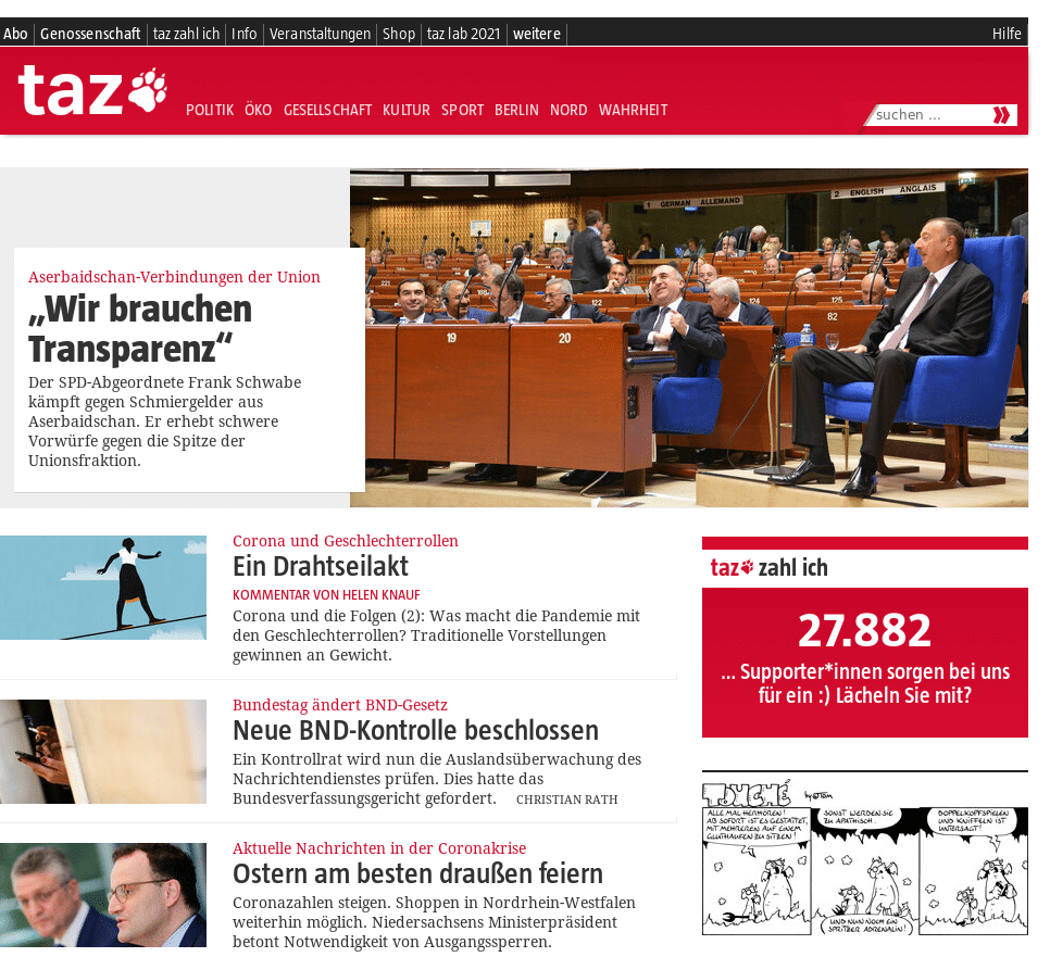 Capture d'écran du miroir Tor Die Tageszeitung