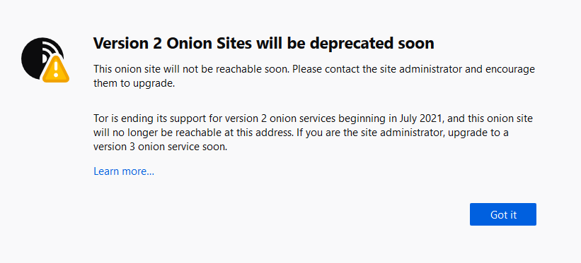 Warning about the upcoming end of v2 onion services